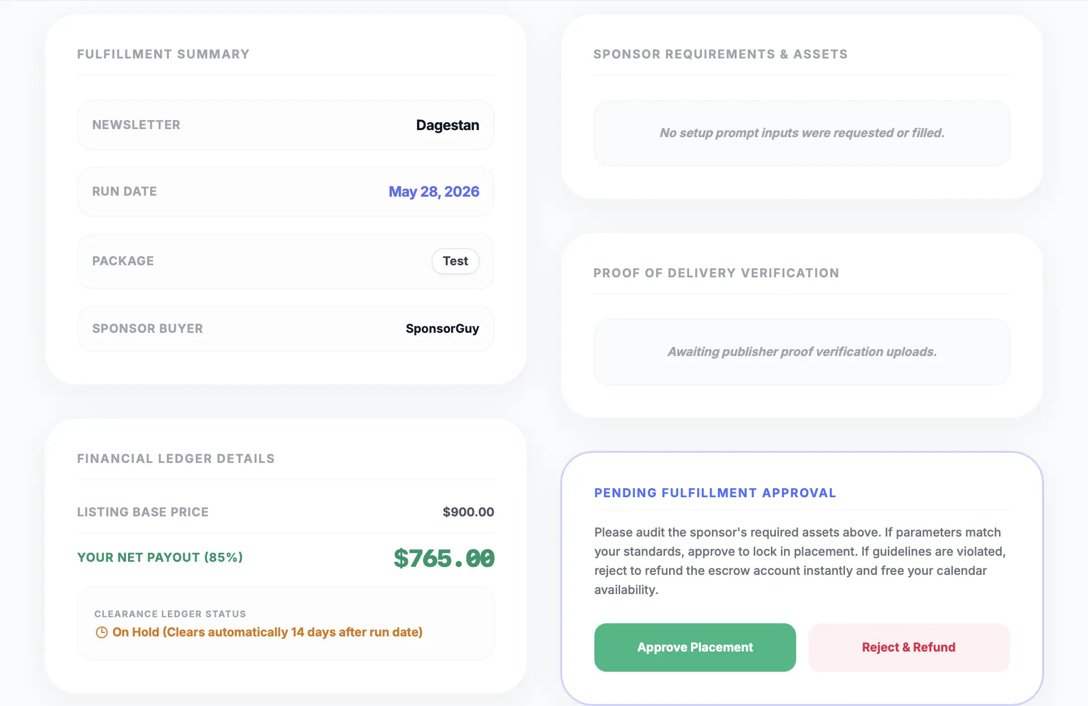Screenshot of reviewing sponsor text and links
